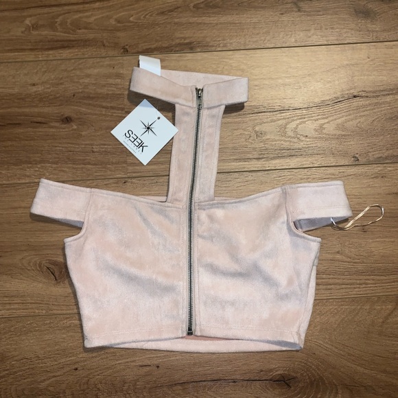 Baby Pink Off the Shoulder Choker Top - Picture 3 of 4